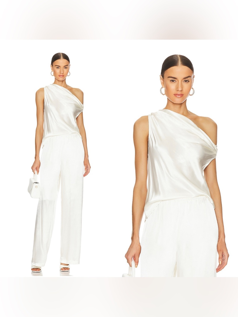 NEW Enza Costa Satin Bias Off Shoulder Top in Cloud